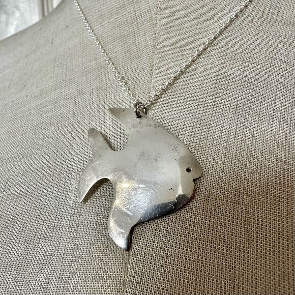 Vintage Sterling Silver Fish Pendant Necklace by Sunshine Jewelry Company - Picture 1 of 7